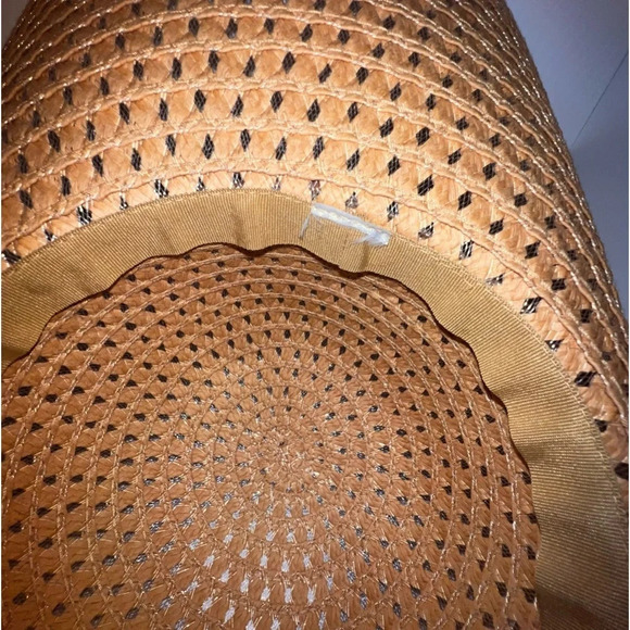 J.CrewTan open wicker clear mesh lining 5.5 inch brim Brown metallic tassel tie - Picture 5 of 7